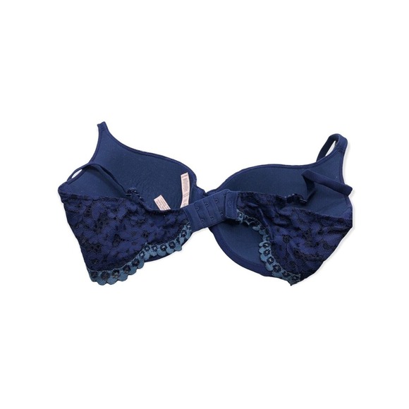 Victorias Secret Bra 34DD Drk Blue Light Blue Lace Push Up Soft Padded 34 DD - Picture 4 of 6